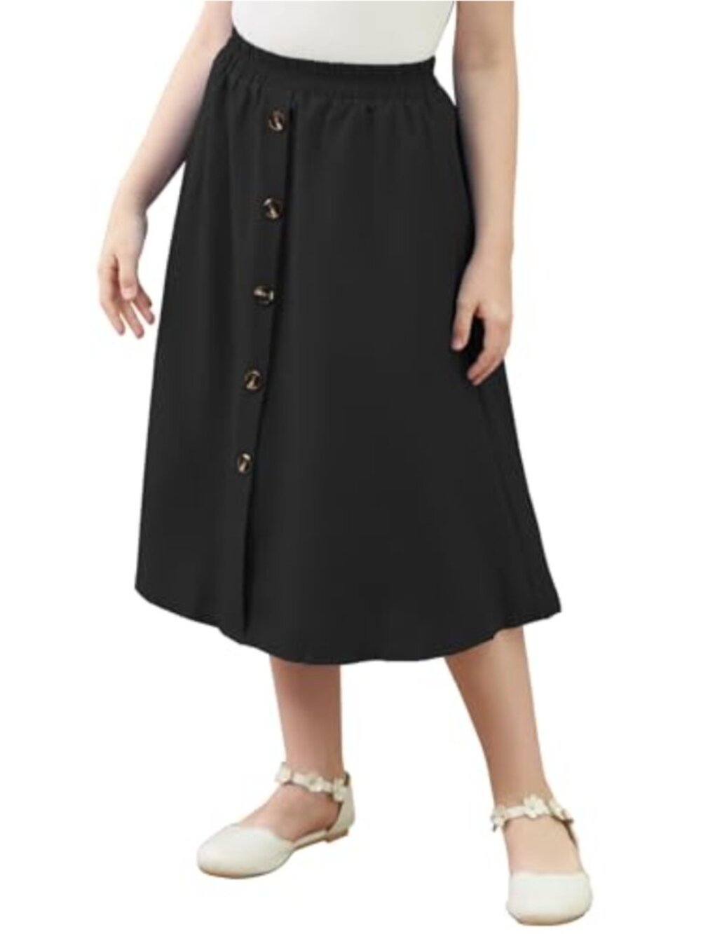 Girls A-Line Pleated Maxi Skirt High Waist Swing with Pockets